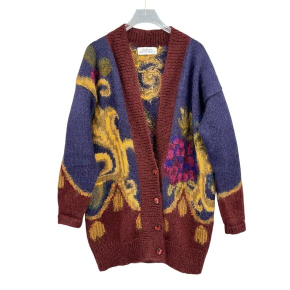 Vintage Linda Allard For Ellen Tracy Mohair Oversized Paisley Cardigan Sweater - Picture 1 of 14